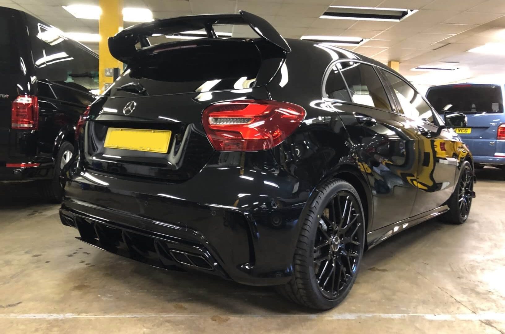 Tom Neathway's adapted Mercedes-AMG A45 outside the Steering Developments workshop