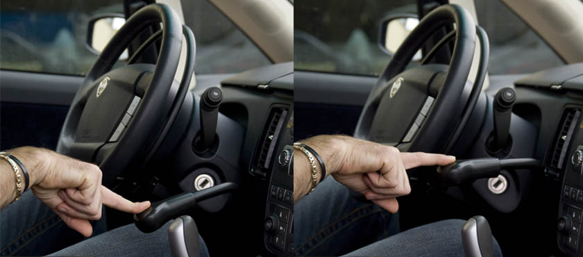 Driver demonstrating the short downward movement of a Kivi push-down brake lever