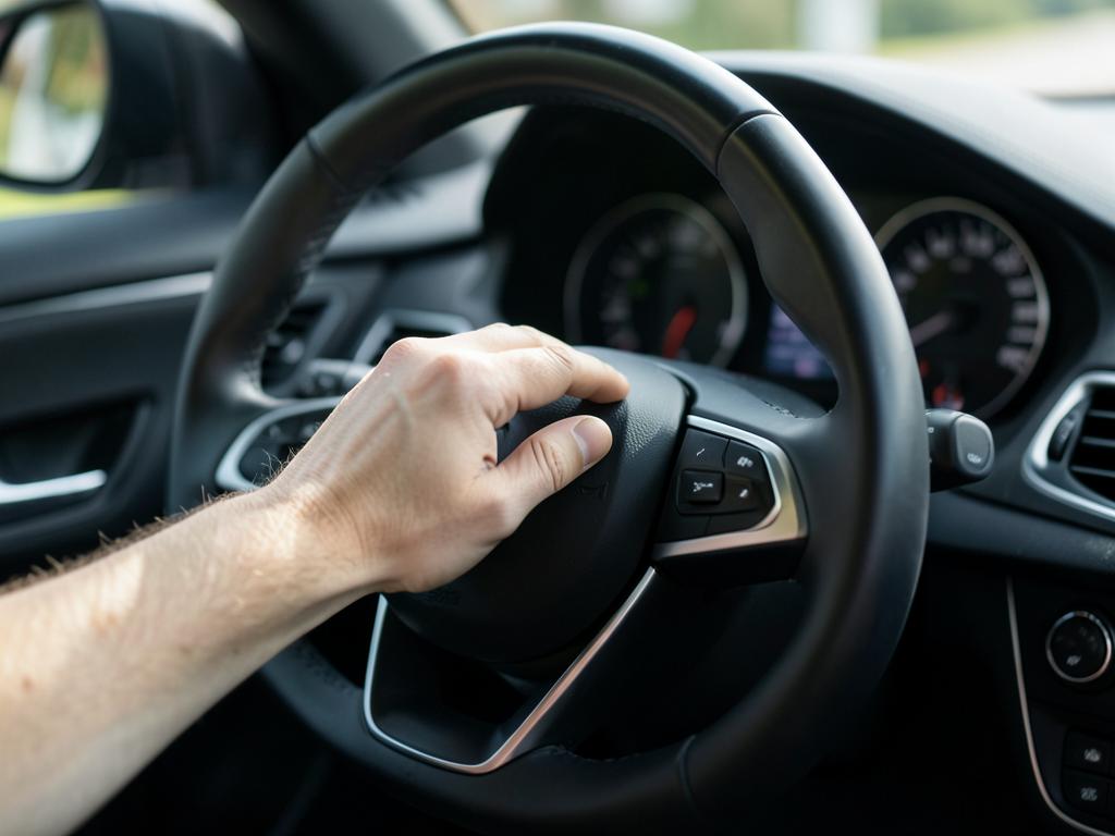 Driver steering with one hand, showing light easy steering effort
